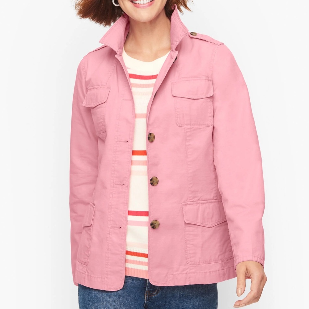 Talbots Montauk Pink Twill Jacket NWT Size L - Picture 1 of 5